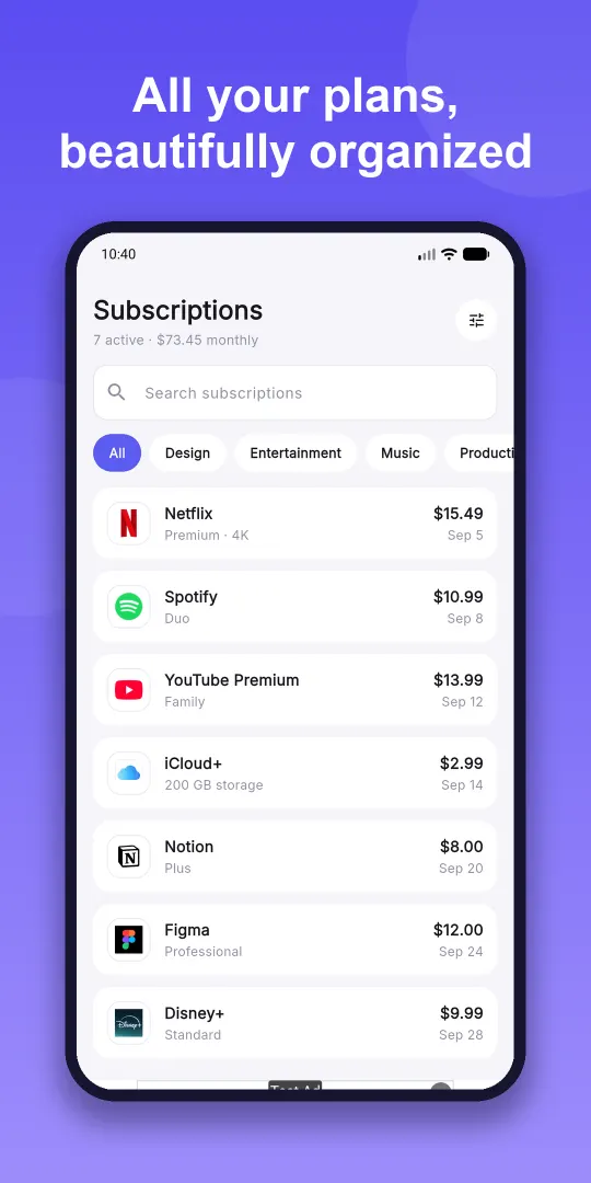 All subscriptions with their next renewal