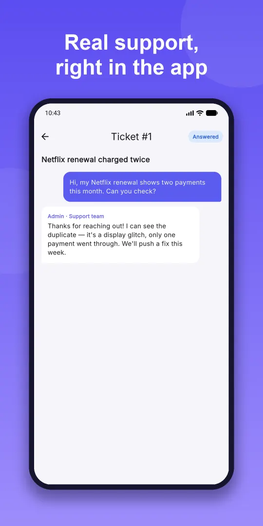 In-app support tickets